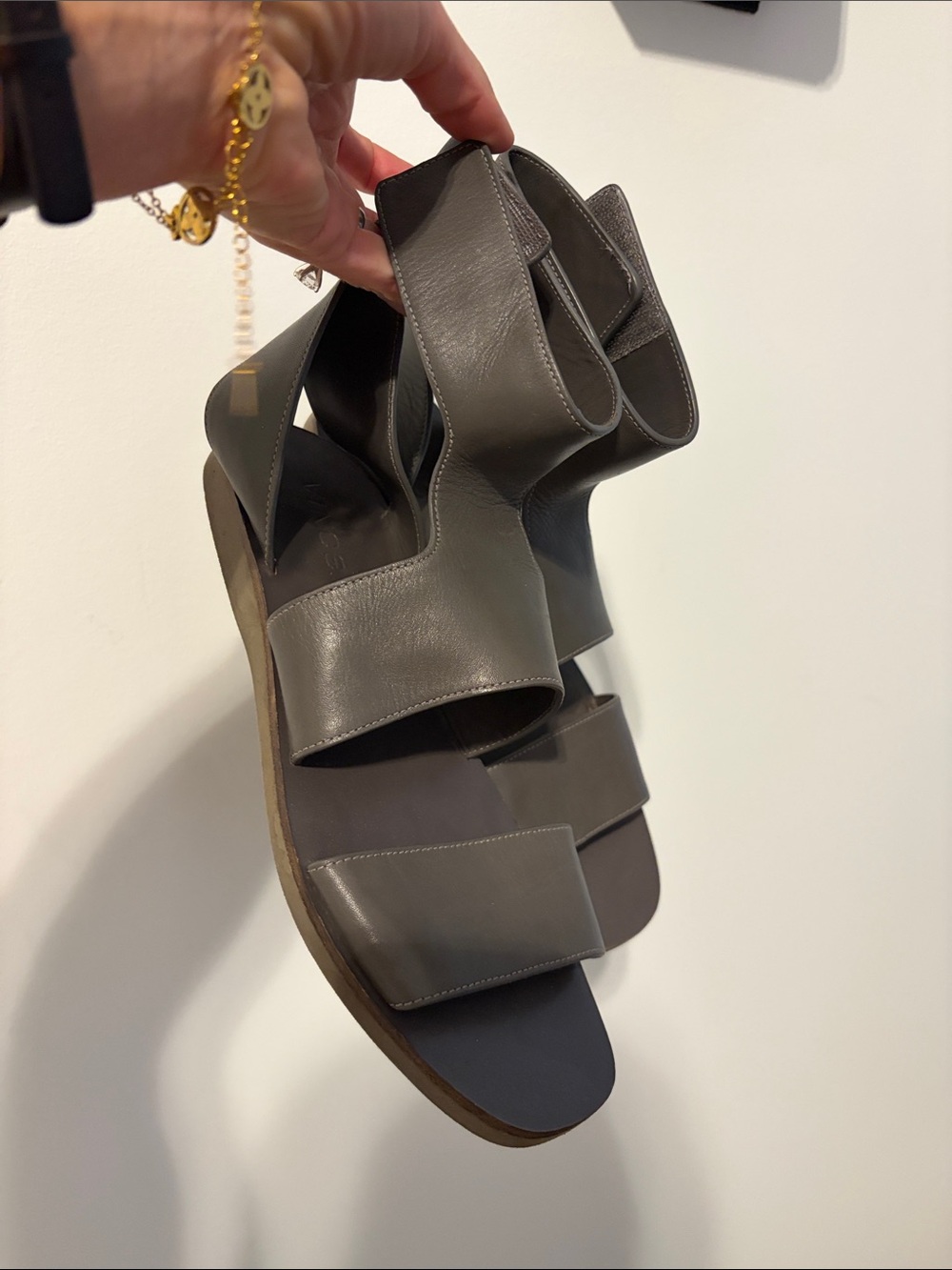Vince Gray Leather Strappy Slide Sandals